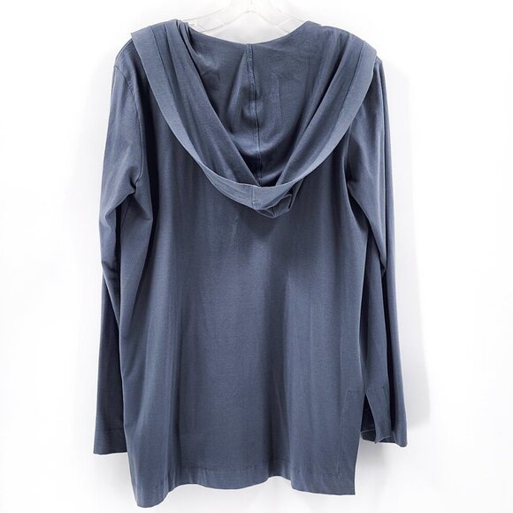 EILEEN FISHER Organic Cotton Hooded Open Front Cardigan Pockets Gray Blue - Picture 2 of 4